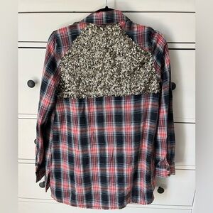 Free People Sequin Flannel Plaid Button Down Shirt XS